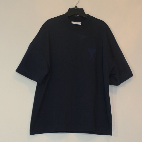 AMI  Alexandre Mattiussi  Paris Navy T-Shirt woman crewneck oversize sz S/M - Picture 2 of 9